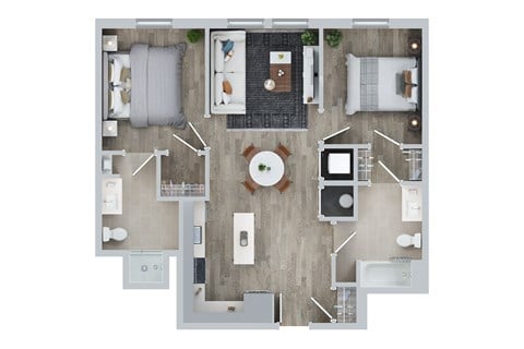 Floor plan for 2 beds, 2 baths, 960 sqft